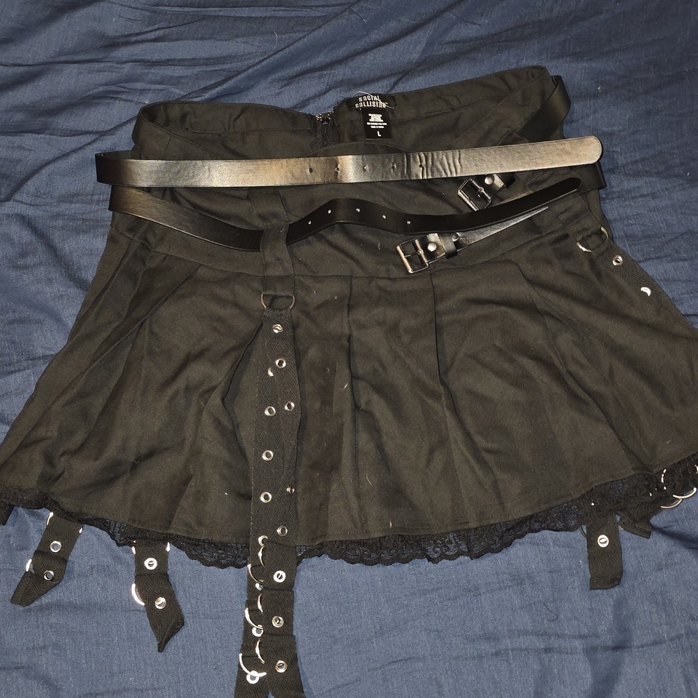 Hot Topic Black Mini Skirt with Belt Details
